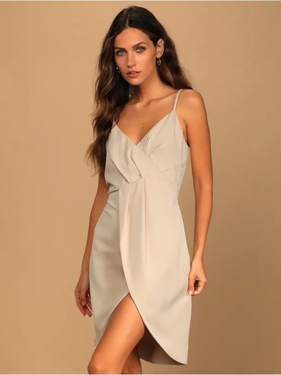 Lulus Dresses & Skirts - Lulu's Beige Wrap-Front Midi Dress